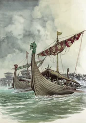 London Bridge wordt afgebroken tijdens de Vikingaanval geleid door Olaf de Noorman in 1014